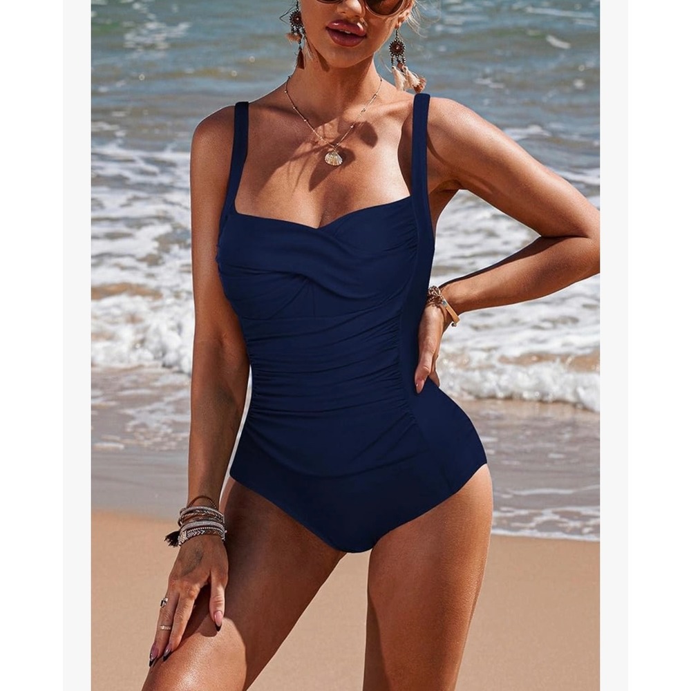 Ekouaer Ruched One Piece Swimsuit Tummy Control Padded‎ Bathing Suit plus XXL
